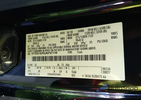 2018 Ford F-150 Xl из США, поврежденный, VIN 1FTEX1EP6JKF97139